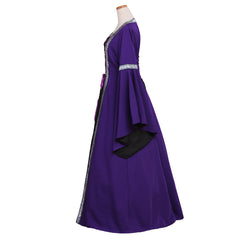 Robe élégante de style victorien médiéval gothique violet avec manches trompette pour robe de bal et cosplay