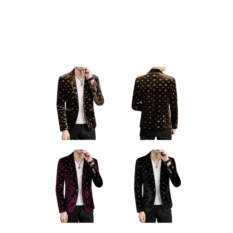 Premium Black Print Suit Jacket Men's Luxury Brand High-End Casual Velvet Blazer Youth Menswear Cosplay Costume - Halloweez