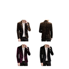 Premium Black Print Suit Jacket Men's Luxury Brand High-End Casual Velvet Blazer Youth Menswear Cosplay Costume - Halloweez
