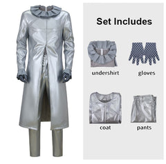 JoJo's Bizarre Adventure Steel Ball Run Funny Valentine Silver Trench Coat Full Cosplay Costume Set - Halloweez