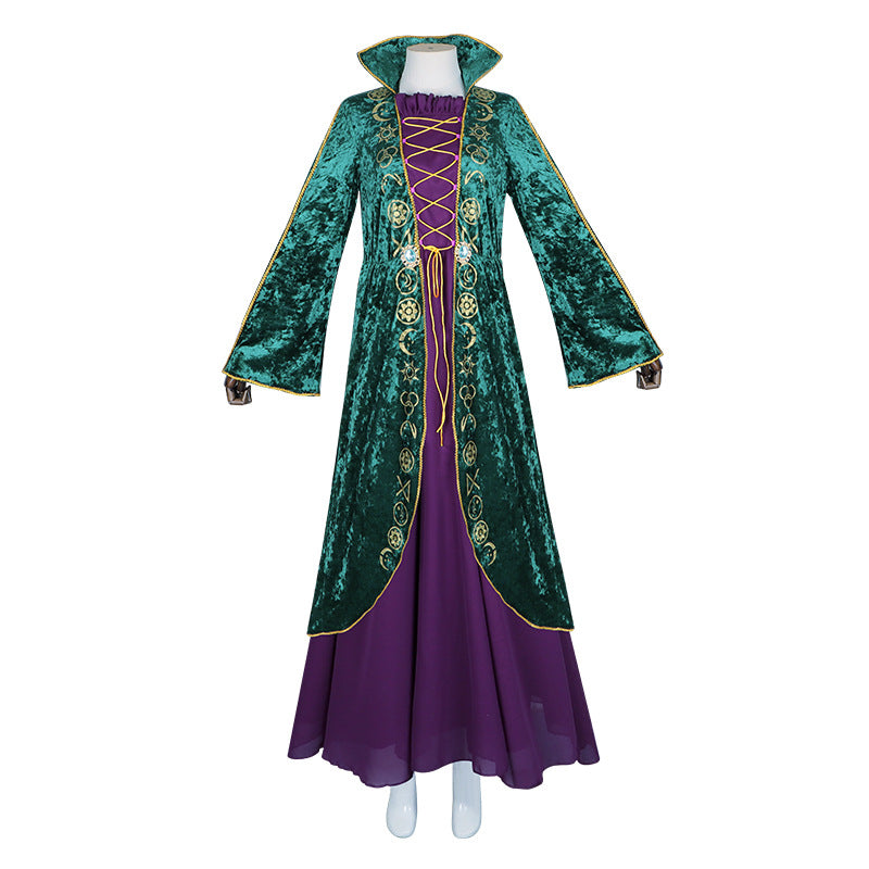 Hocus Pocus Witch Costume - Medieval Stage Performance Retro Robe for Cosplay and Halloween