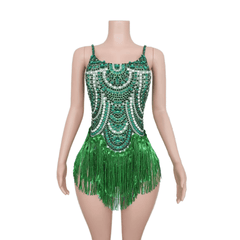 Blue Rhinestone Fringe Necklace Stage Costume - Shimmering Blue Crystal Fringe Performance Outfit for Latin Dance, Club Party, Circus Show - Halloweez