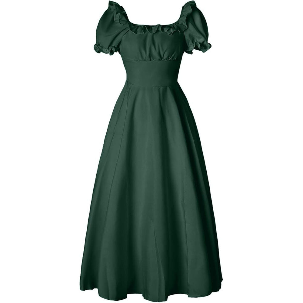 Medieval Renaissance Victorian Peasant Retro High-Waist Short-Sleeve Dress - Halloweez
