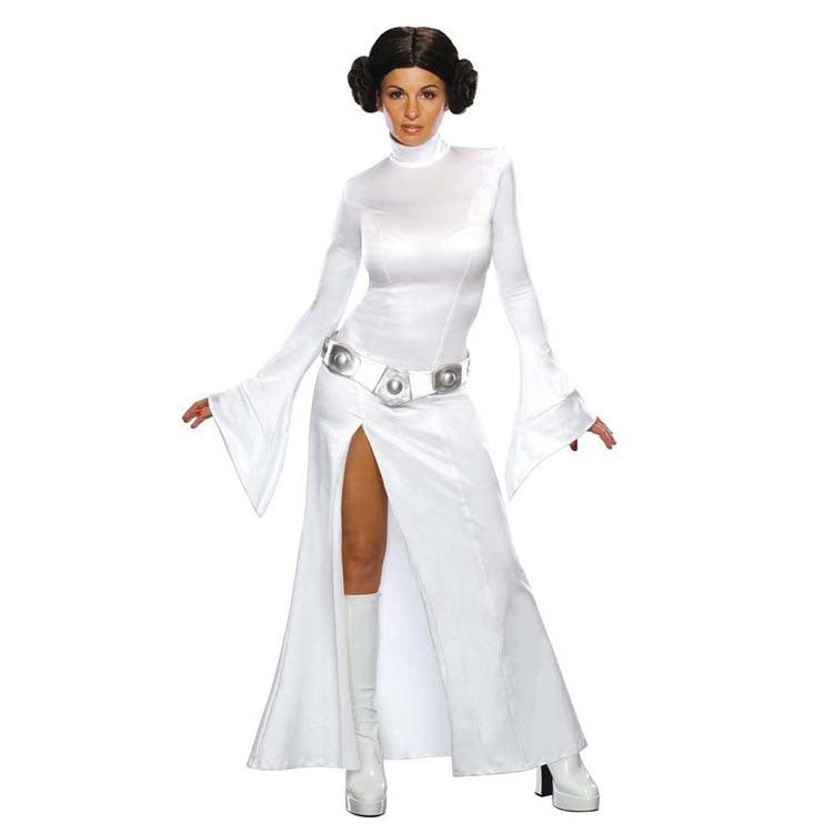 Star Wars Princess Leia White Long Dress Cosplay Costume for Halloween and Performance - Halloweez