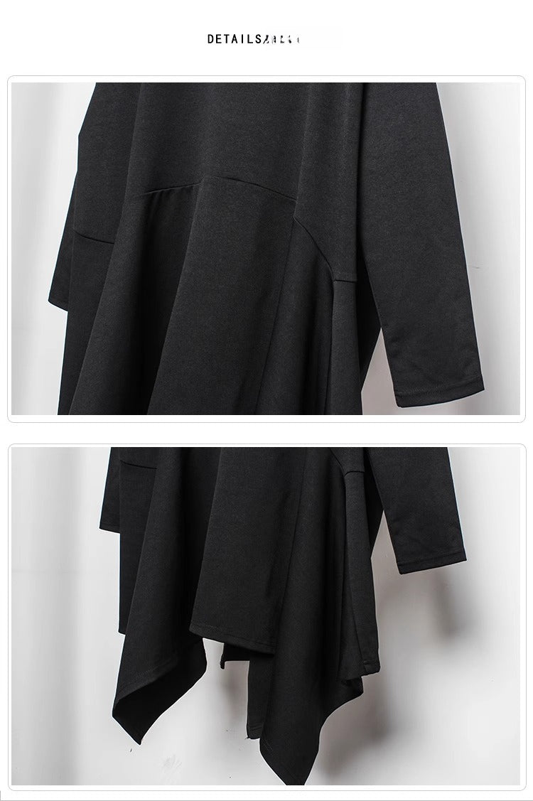 Yamamoto-Style Dark Gothic Witch Cape Coat for Men, Mid-Length Goth Cloak - Halloweez