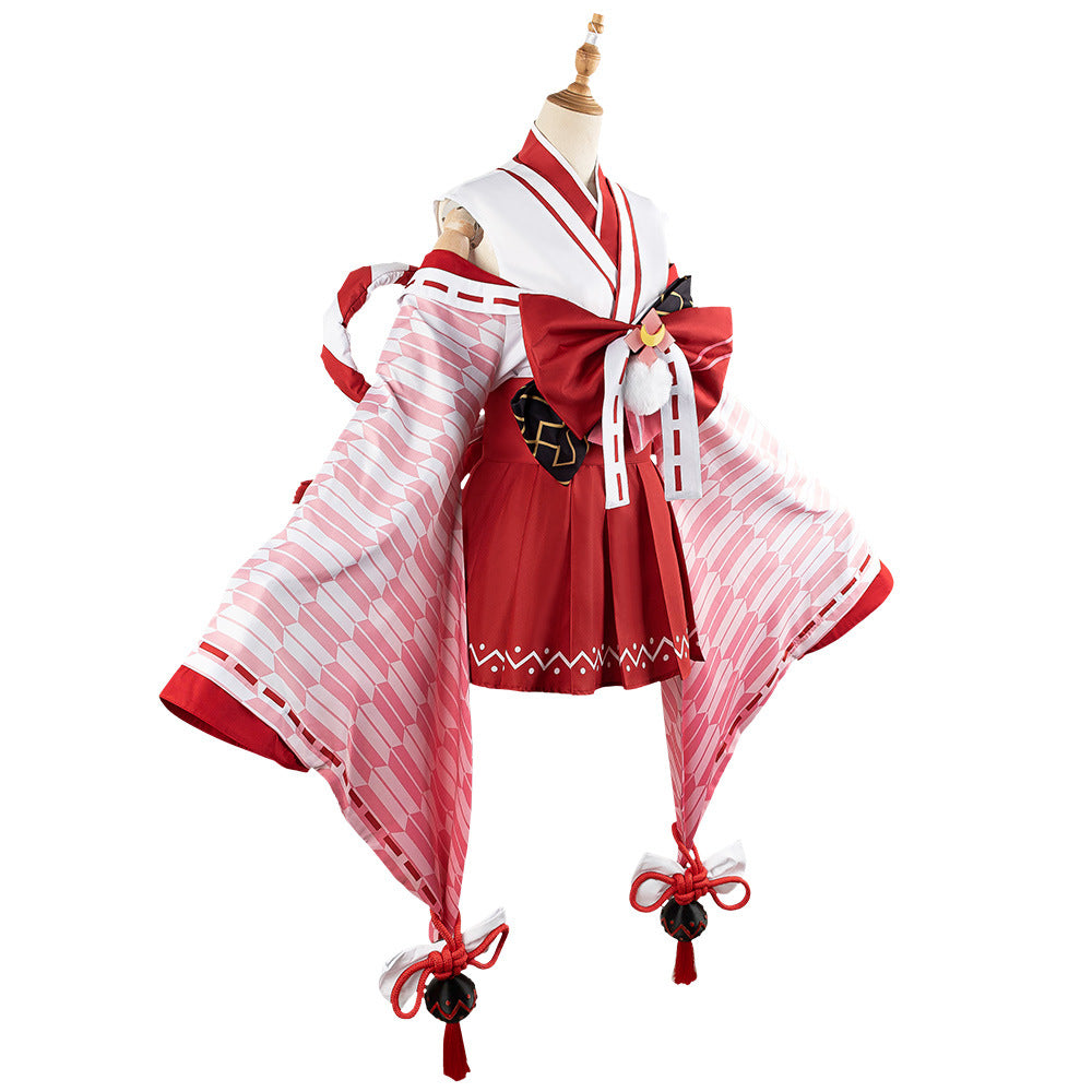 VTuber Nakiri Ayame Shrine Maiden Cosplay Costume Anime Outfit for Streamers - Halloweez