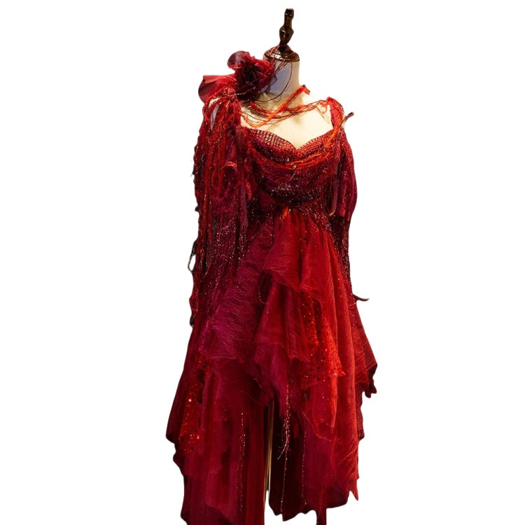 Dark Red Vampire Halloween Gothic Performance Costume for Cosplay - Halloweez