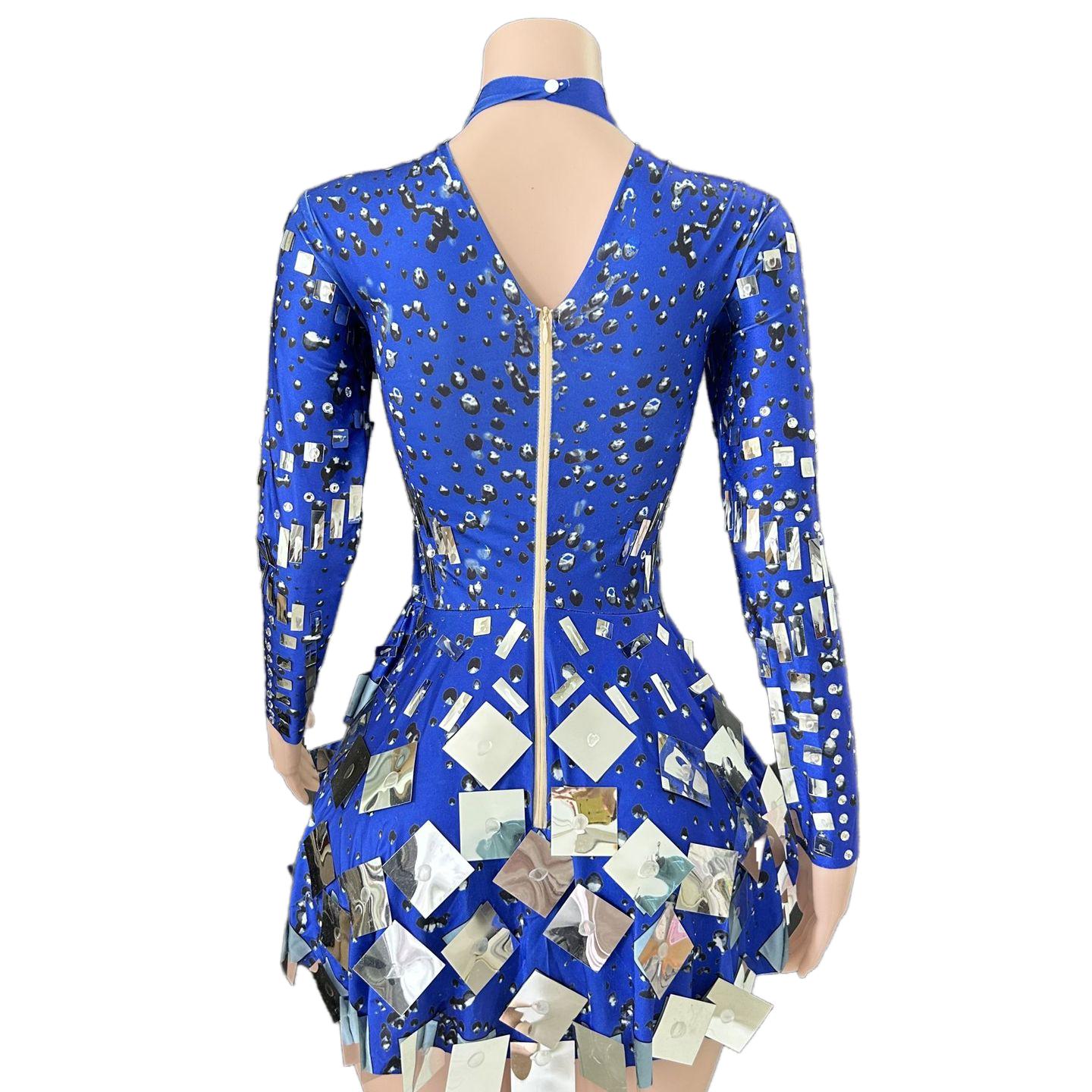 Nofans Spring Long Sleeve Slim A-Line Short Hem Diamond Lens Halter Backless Evening Gown Sexy Cosplay Dress - Halloweez