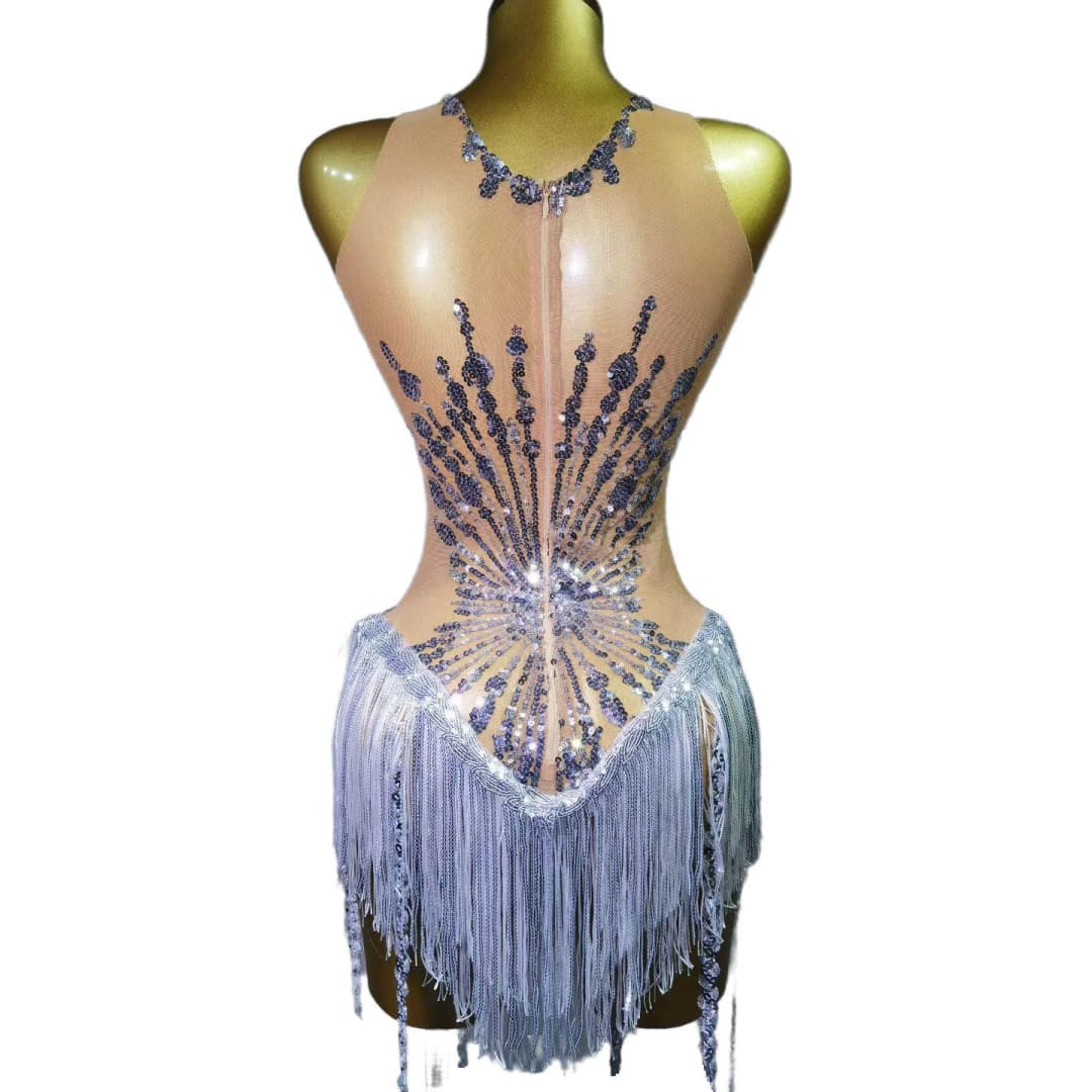 Sexy Diamond Sequin Fringe Bodysuit for Women - Club Performance Dance Costume Nightclub Dancer Outfit Stage Show - Halloweez