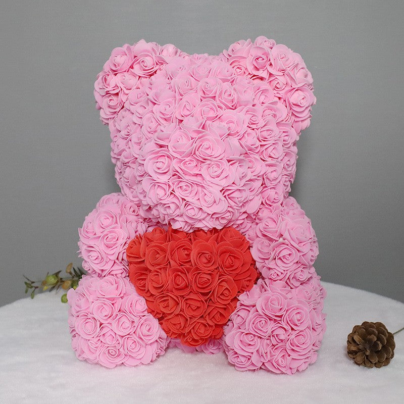 Romantic Halloweez PE Rose Bear Gift Set with Eternal Foam Rose, Lights, and Elegant Wedding Dress