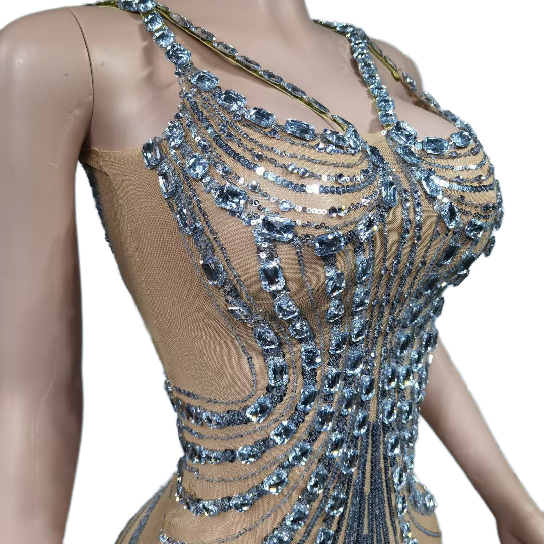 Sexy Silver Sequin Feather Hem Bodycon Evening Dress for Women - Backless Glamorous Cosplay Costume - Halloweez