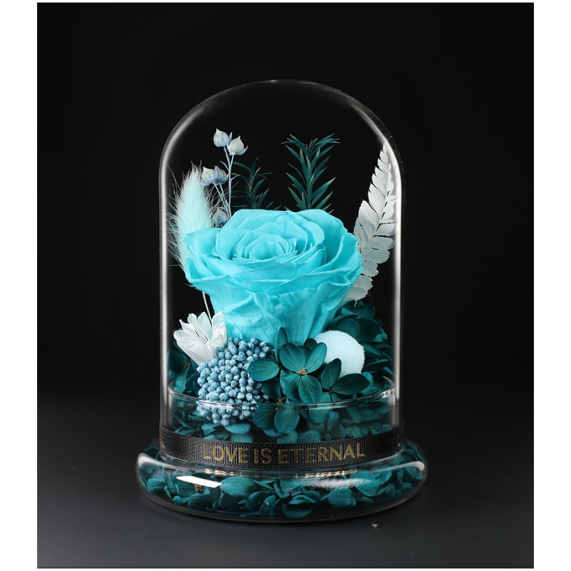 Dôme en verre avec roses préservées enchantées Eternal Love - Bouquet de roses bleues d'Halloween pour occasions spéciales