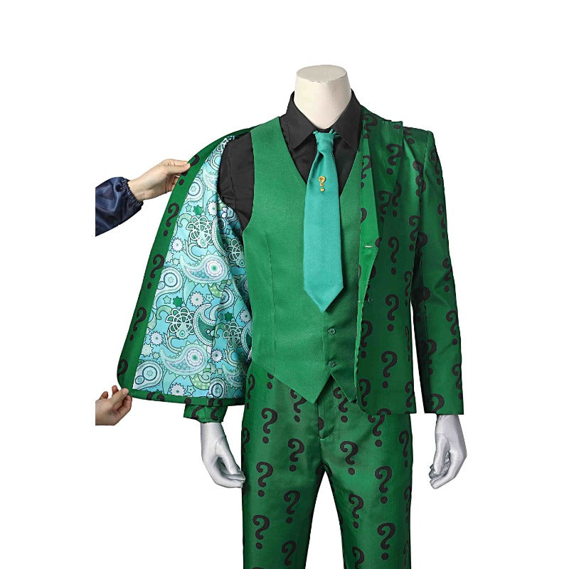 Halloweez Riddler Edward Nygma Green Costume for Men - Super Villain Fancy Dress