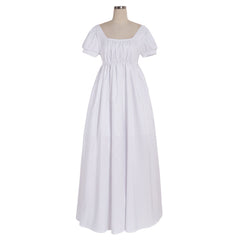 Elegant White Halloweez Regency Dress - Custom Made High Waistline Ball Gown for Women