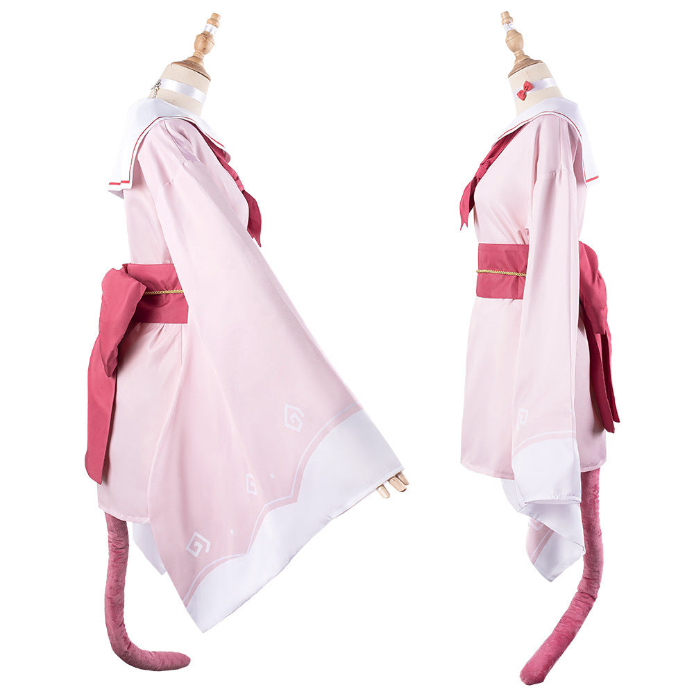 Blue Archive Hyakki Yako Student Anime Cosplay Pink Kimono Female Costume Set - Halloweez