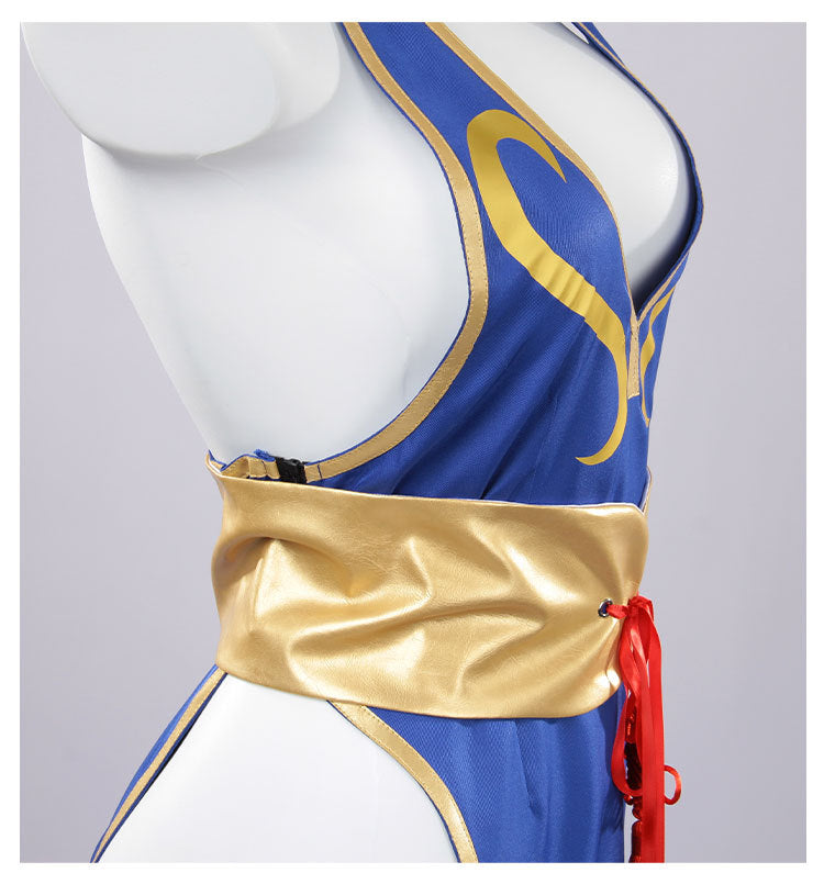 New Street Fighter Chun-Li Cosplay Costume Blue Cheongsam Lion Dance Performance Outfit for Halloween - Halloweez