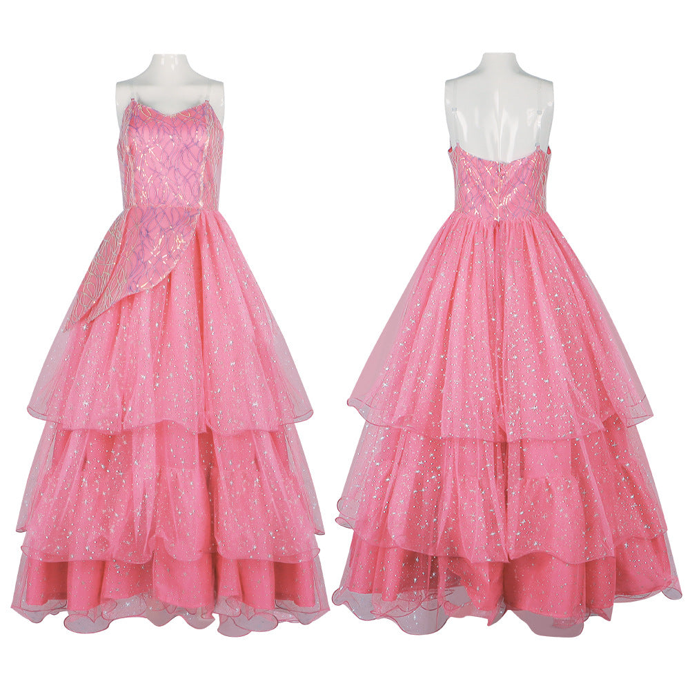 Wicked Glinda the Good Witch Cosplay Costume Pink Princess Dress for Stage Performance