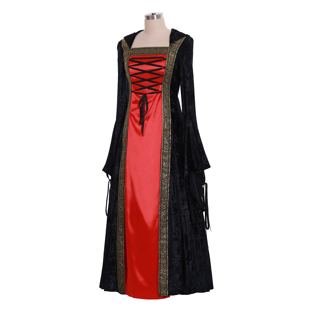 Costume de cosplay médiéval vintage élégant pour Halloween - Robe de sorcière gothique et vampire