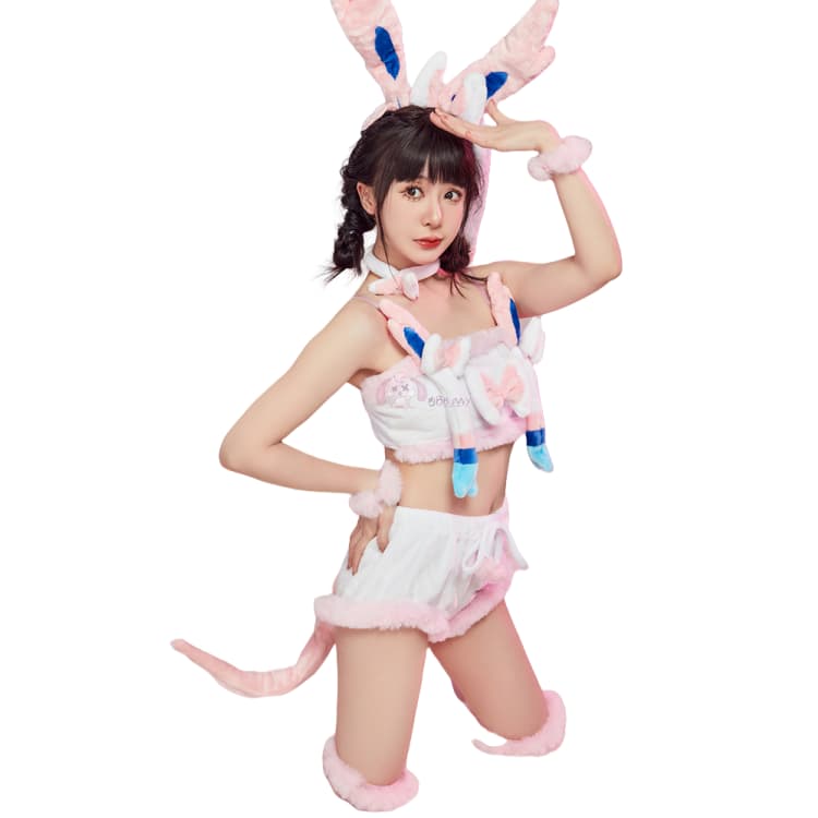 Official Sylveon Pokemon Two-Piece Plush Cosplay Costume for Women - Halloweez