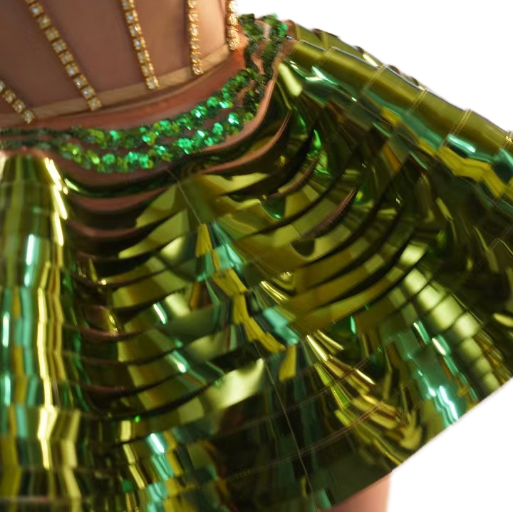 Masked Lady Mechanical Style Stage Costume Golden Sequin Girl Group Performance Cosplay Dress for Party Photography - Halloweez