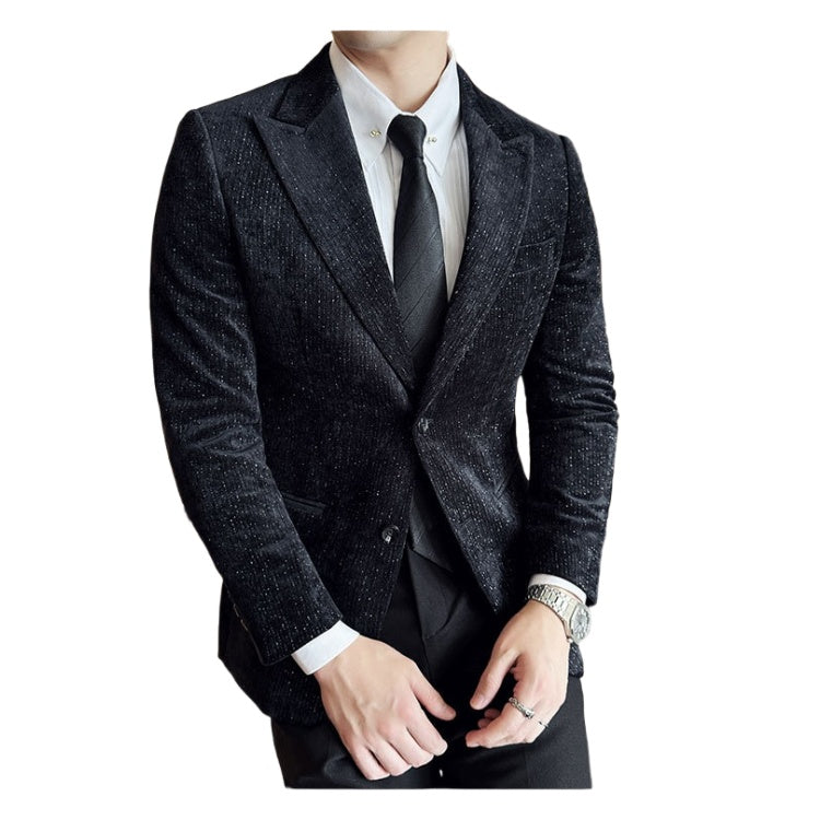 Men's Velvet Blazer with Shimmer Stripe - Elegant Cosplay Suit for Stage Performance, Halloween, and Parties - Halloweez