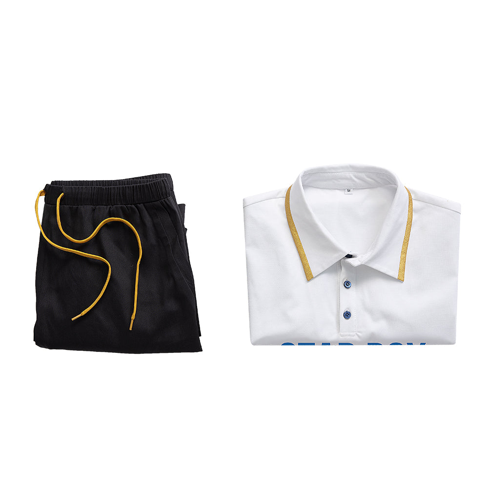 Elegante disfraz de cosplay de Halloween: camiseta blanca y pantalones cortos negros de anime Light And Night Jesse