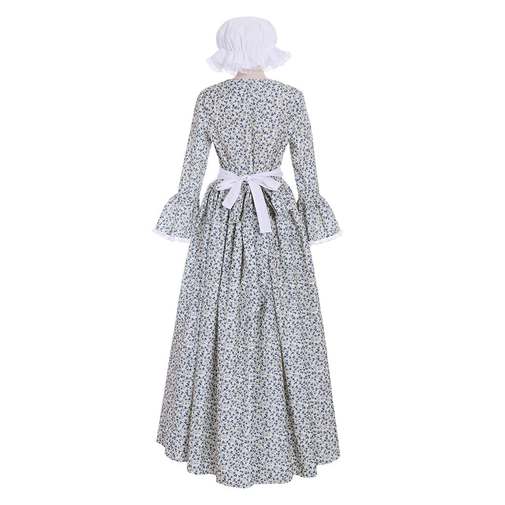 Halloweez Victorian Pioneer Pilgrim Wench Rural Floral Prairie Dress Women Countryside Colonial Dress Lolita Dress