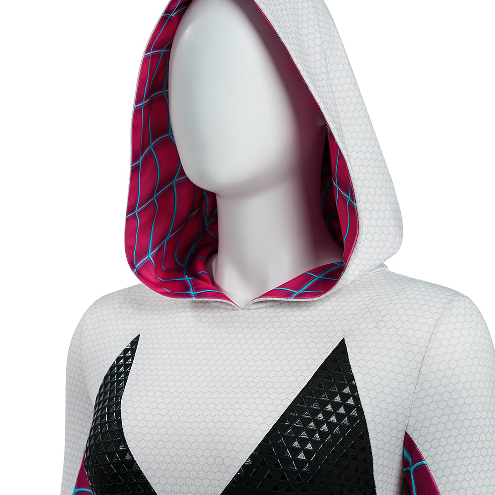 Upgraded Gwen Stacy Spider-Verse Cosplay Outfit, Color Block Embossed Full Set, Customizable Shoes - Halloweez