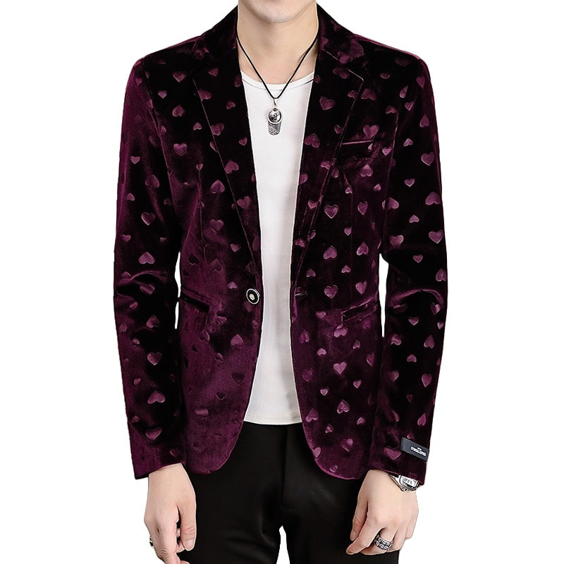 Premium Black Print Suit Jacket Men's Luxury Brand High-End Casual Velvet Blazer Youth Menswear Cosplay Costume - Halloweez