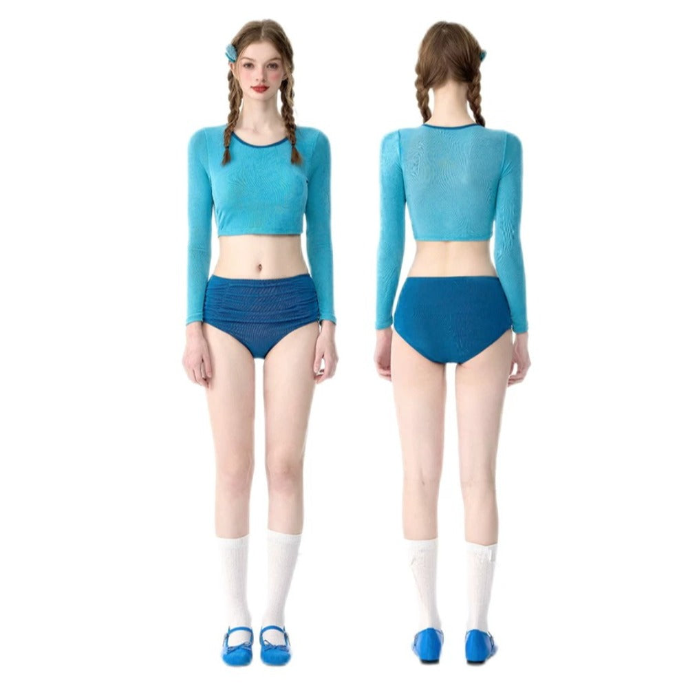 2026 New Rainbow Series Dopamine Women Swimsuit, Korean High-end Long Sleeve UV Protection Split High Waist Tankini Micro Bikini for Snorkeling Beach - Halloweez