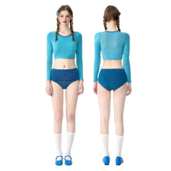 2026 New Rainbow Series Dopamine Women Swimsuit, Korean High-end Long Sleeve UV Protection Split High Waist Tankini Micro Bikini for Snorkeling Beach - Halloweez