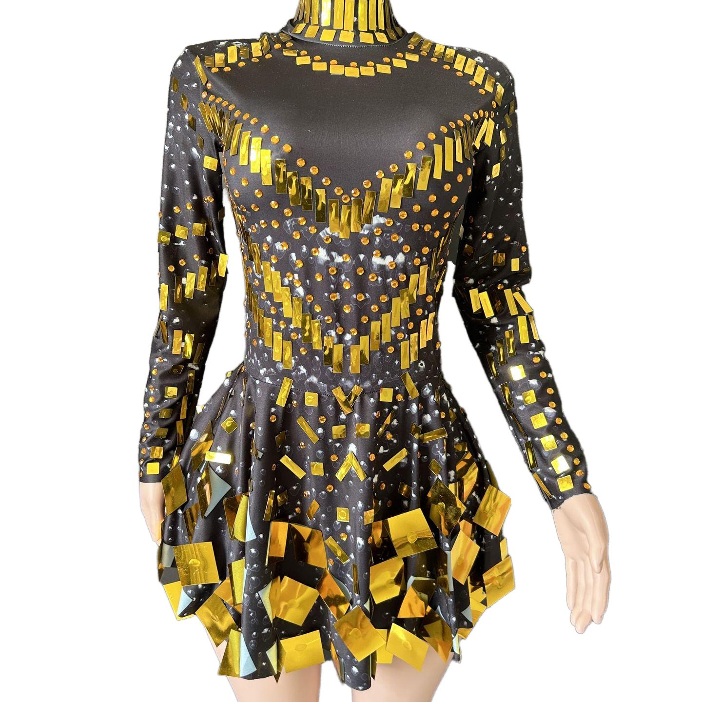 Nofans Spring Long Sleeve Slim A-Line Short Hem Diamond Lens Halter Backless Evening Gown Sexy Cosplay Dress - Halloweez
