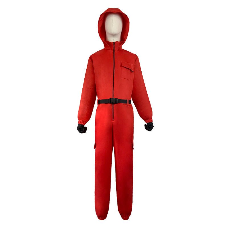 Couple Wearable Hat Jumpsuit Red Workwear Cosplay Costume Performance Outfit Ready Stock Set - Halloweez