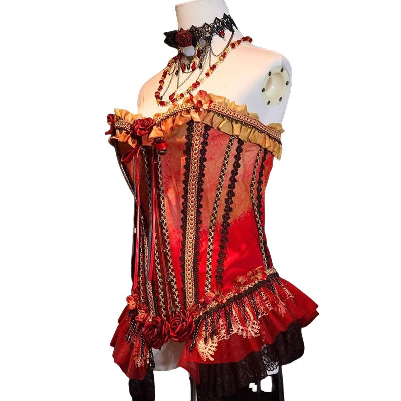 Wabi-Sabi Burnout Corset Vampire Gothic Lolita Skirt Ensemble - Halloweez