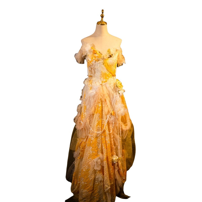 Handmade Floral Wedding Dress Princess Costume - Elegant Princess Dress for Special Occasions - Halloweez