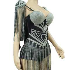 Summer New Strapless Fringe Blue K-pop Girl Group Stage Costume Performance Outfit for Talent Show Live Stream School Celebration Red Carpet - Halloweez