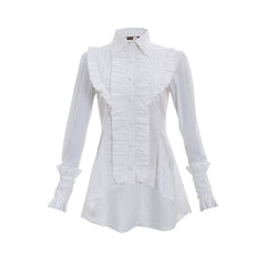 Elegant Halloweez Victorian Gothic Women's Ruffle White Blouse - A Vintage Steampunk Delight