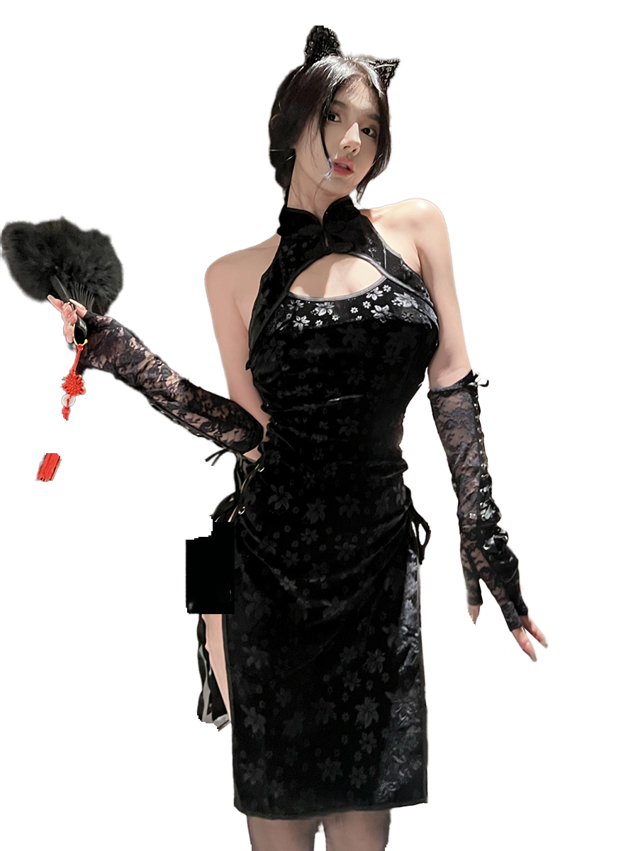 Weisgirl Sexy Hollow-out Cos Chinese-style High-slit Cheongsam Catwoman Uniform - Halloweez