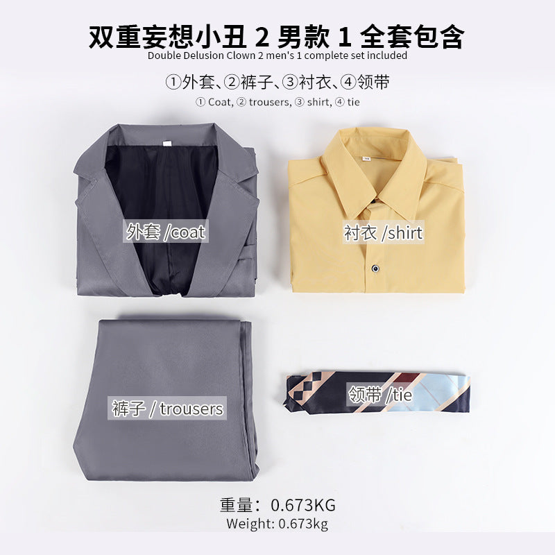 Grey Clown Cosplay Suit: Halloween Joker 2 Deluxe Costume Set - Halloweez