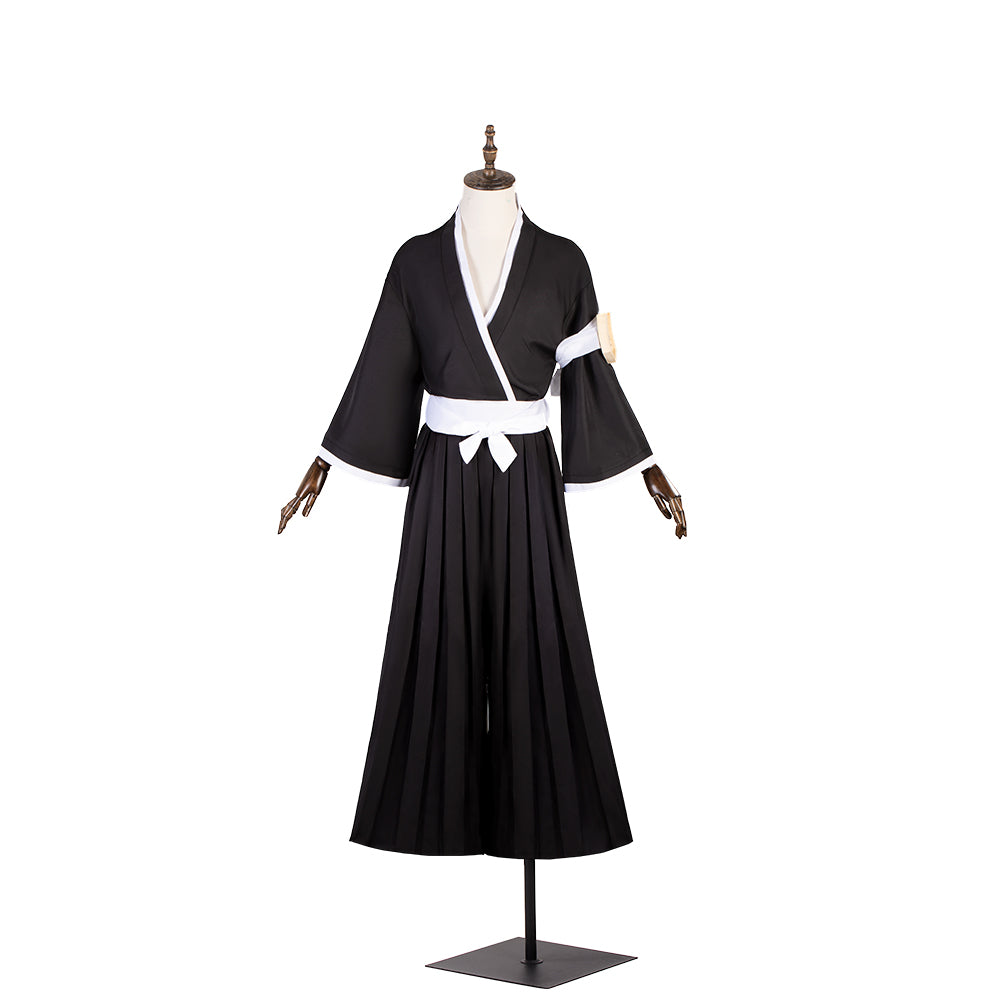 Costume de cosplay d'Ichigo Kurosaki d'Halloween avec perruque, haut noir et pantalon pour Halloween