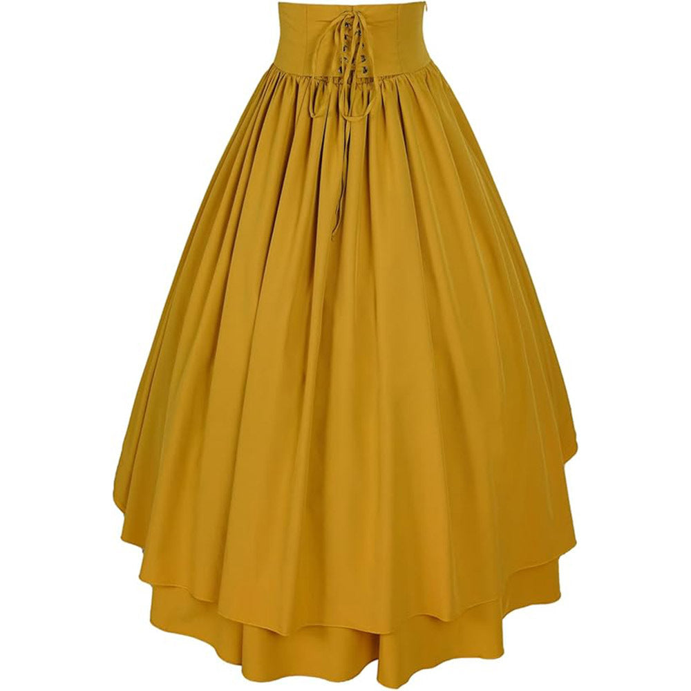 Medieval Renaissance Victorian Gothic Asymmetrical Pleated Tie Halloween Retro Midi Skirt - Halloweez