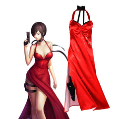 Ada Wong Sleeveless Qipao Resident Evil 4 Remake Cosplay Sexy High Slit Red Long Dress - Halloweez