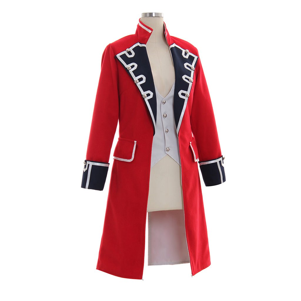 Elegant Red Wool Pirate Coat with Black Cuffs for Women – Napoleon Jacket Style Costume - Coscosmos