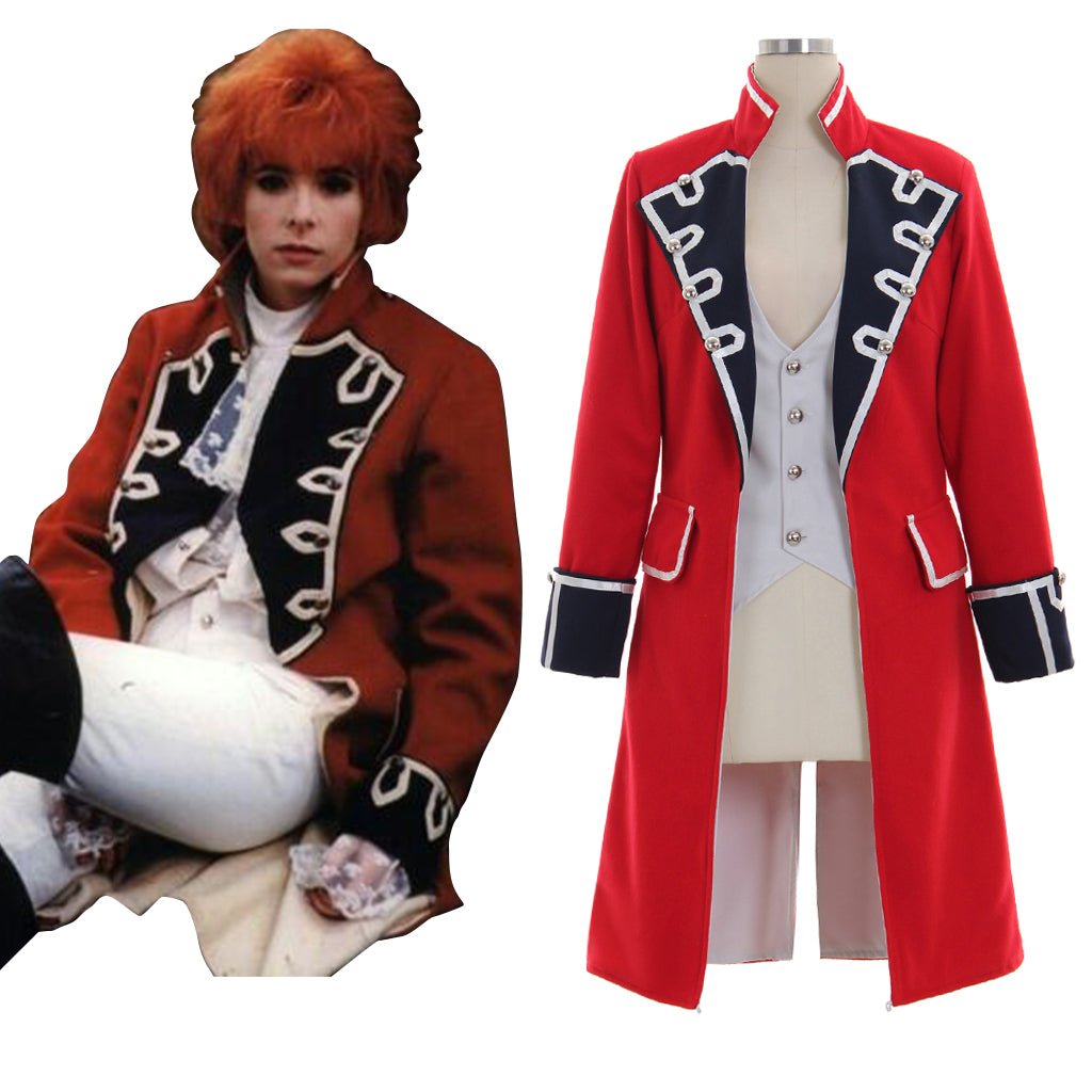 Elegant Red Wool Pirate Coat with Black Cuffs for Women – Napoleon Jacket Style Costume - Coscosmos