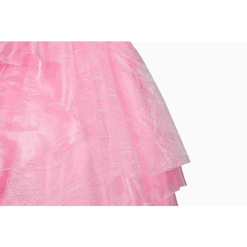 Elegant Wicked Glinda Cosplay Costume - Crown, Earrings, Corset, Skirt, Pink Dress for Halloween - Coscosmos
