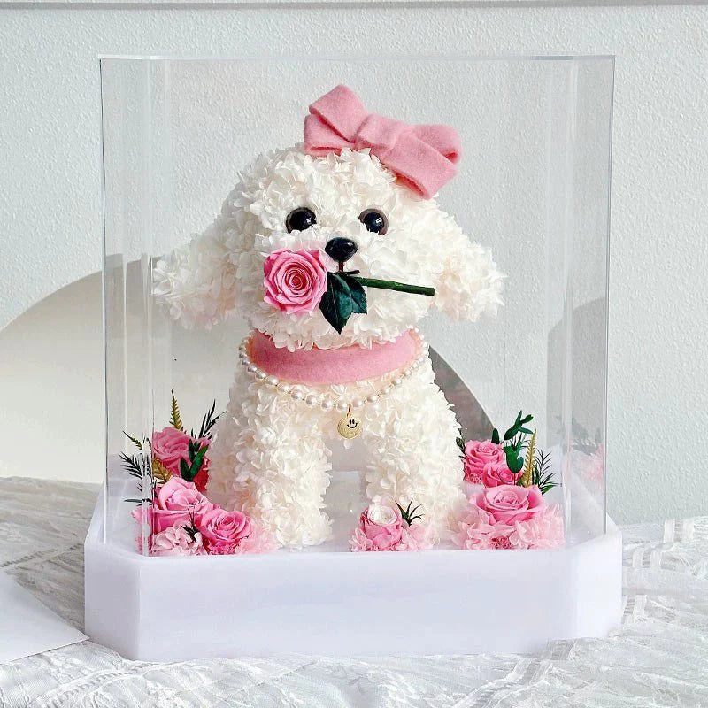 Eternal Flower Puppy Rose Gift Box Ornament for Girlfriend or Best Friend – Perfect for Christmas and Birthdays - Coscosmos