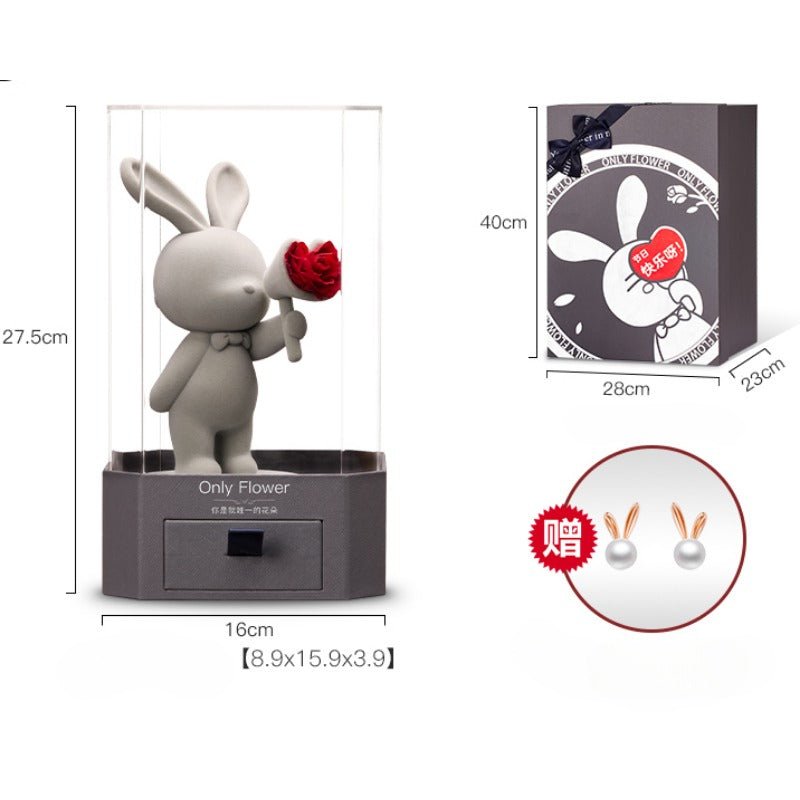 Eternal Rose Deluxe Gift Box with Cute Bunny Figurine - Perfect Birthday & Christmas Gift for Girls - Coscosmos