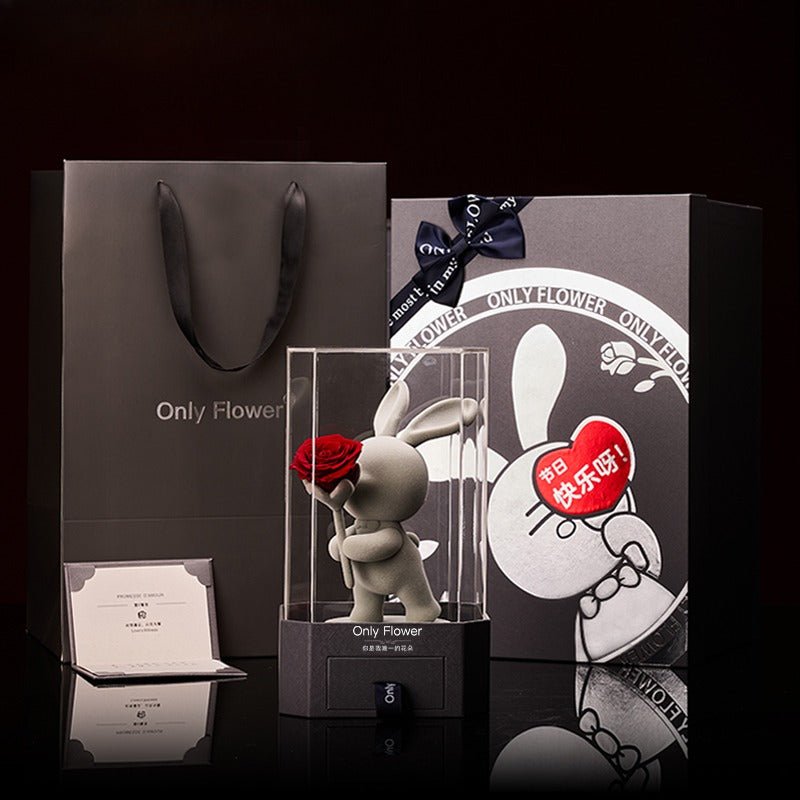 Eternal Rose Deluxe Gift Box with Cute Bunny Figurine - Perfect Birthday & Christmas Gift for Girls - Coscosmos