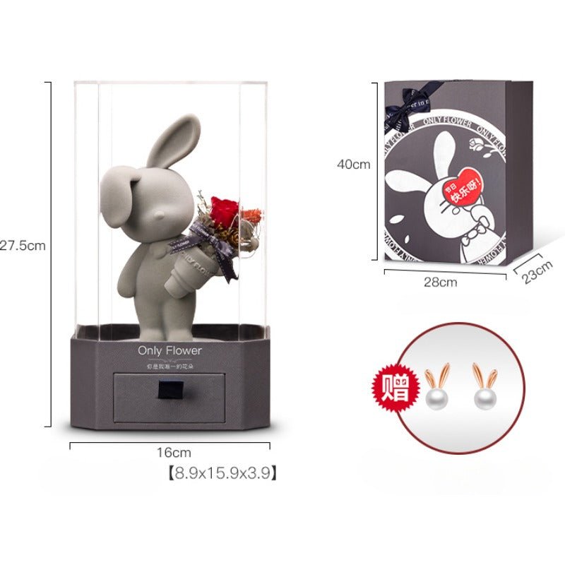 Eternal Rose Deluxe Gift Box with Cute Bunny Figurine - Perfect Birthday & Christmas Gift for Girls - Coscosmos