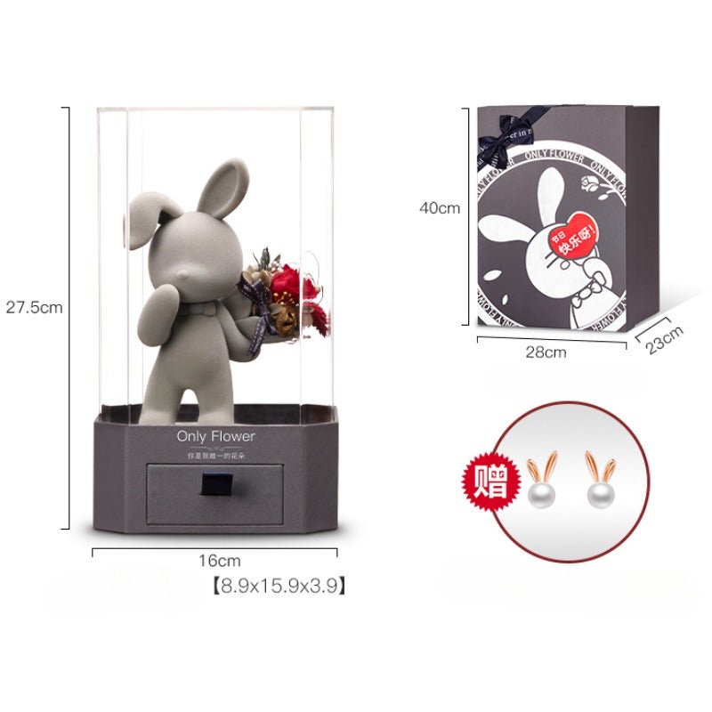 Eternal Rose Deluxe Gift Box with Cute Bunny Figurine - Perfect Birthday & Christmas Gift for Girls - Coscosmos